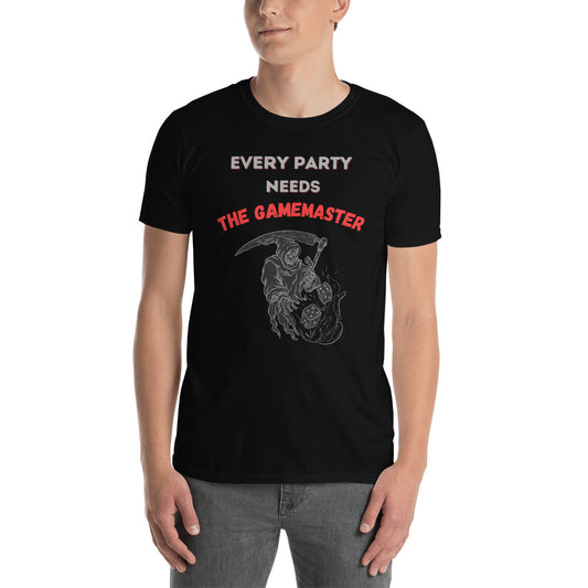 "Party Role - Gamemaster" Softstyle Short-sleeve Unisex T-shirt