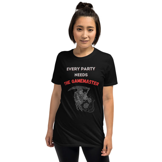 "Party Role - Gamemaster" Softstyle Short-sleeve Unisex T-shirt